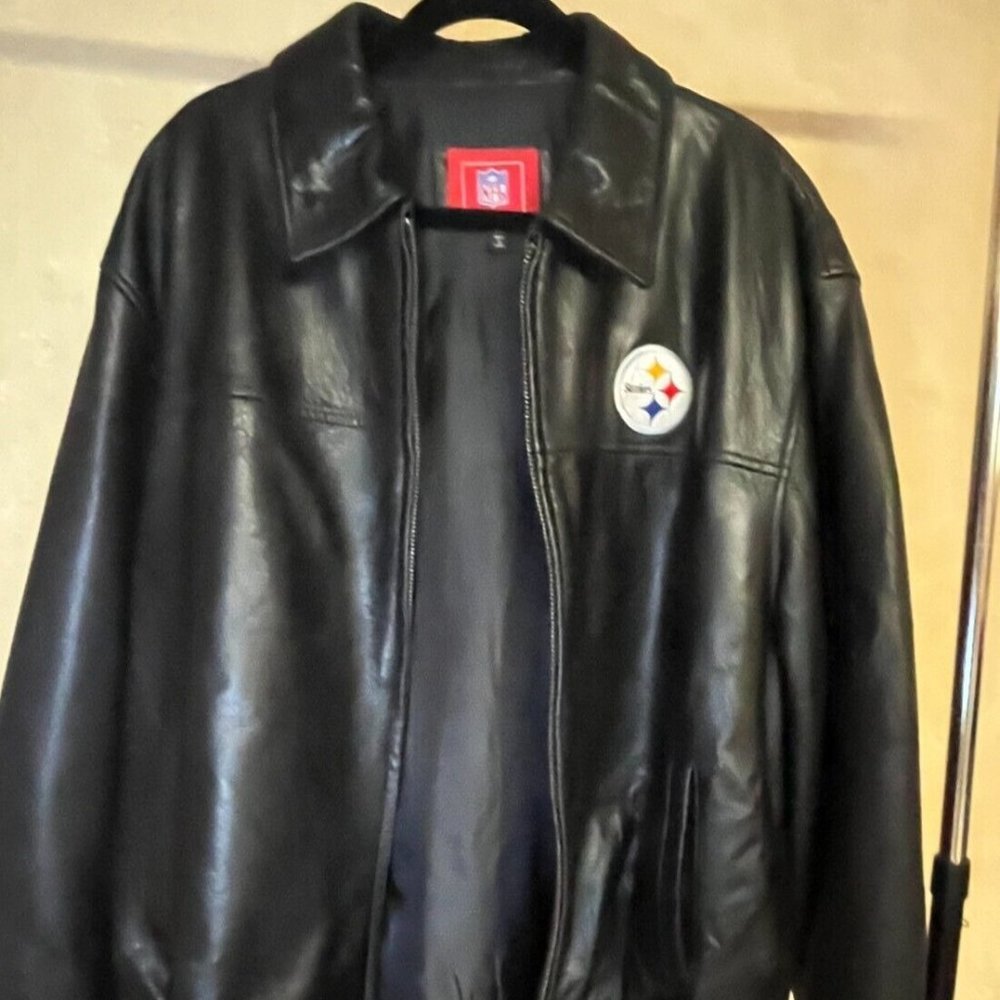 Pitts Steelers Genuine Leather Black NFL Official Jacket - Men's Size 2XL